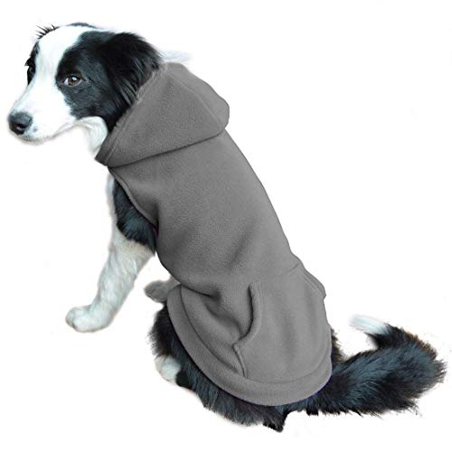 EXPAWLORER Fleece Dog Hoodies with Pocket, Cold Weather Spring Vest Sweatshirt with O-Ring, Grey XL