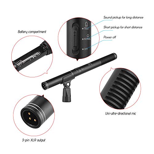 KKmoon MF-260 Profissional Super Uni-ultra-direcional Microfone Condensador de Entrevista + Cabo de