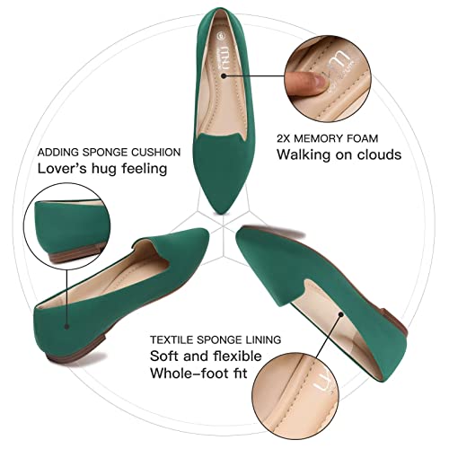 Image of MUSSHOE Black Flats for Women Pointed Toe-Comfortable Business Casual Work Shoes, Dressy Suede Slip On with Memory Foam for Office, Teacher & Standing All Day