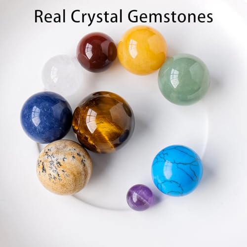 Runyangshi Nine Planets Solar System Model Crystal Ball - Natural Crystal Gemstone Marble Space Home Desk Decoration - Creative Gifts