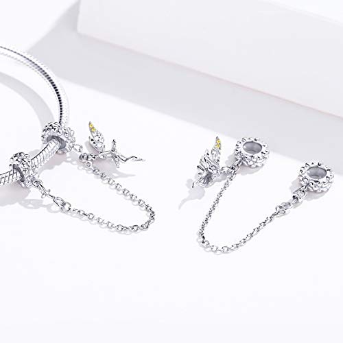 Image of ARTCHARM Heart Safety Chain Charm 925 Sterling Silver Beads fit European Charms Bracelet & Necklace