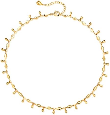 MTMY Beaded Necklace for Women 14K Gold Plated Dainty Colorful Beaded Pearl Choker Necklace Delicate Boho Choker Necklace Jewelry Gift