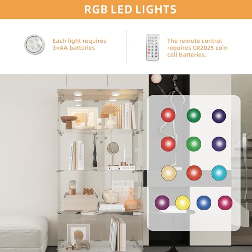 Image of LFT HUIMEI2Y 4-Tier Glass Cabinet with Mirror&LED, Display Case White