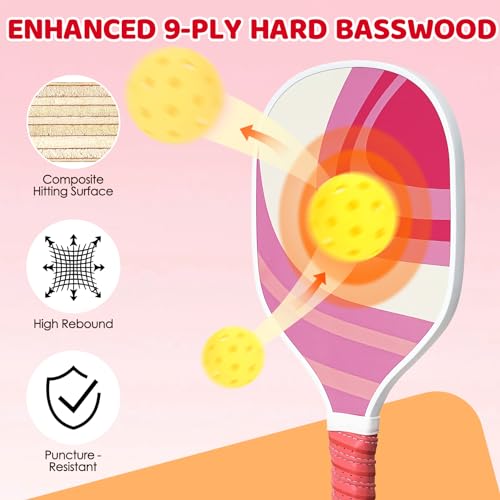 image for DULCE DOM Pink Pickleball Paddles Set of 4, Women Pickleball Equipment