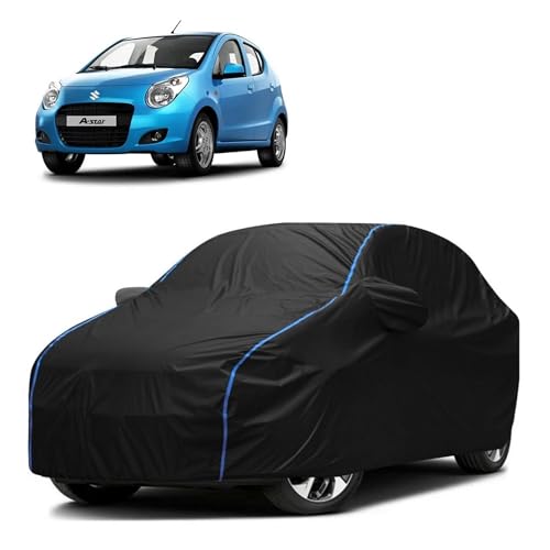 Image of Kerwa Car Body Cover Waterproof Compatible with Maruti A-Star | Scratch Proof, Anti-Dust, UV Protection with Windproof Buckle Strap and Mirror Pockets, Bottom Elastic Fitted-Black