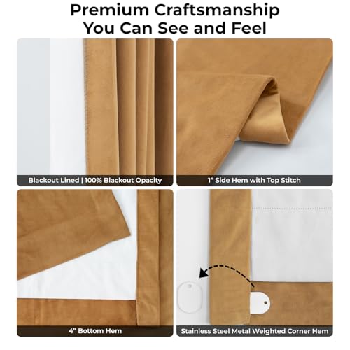 Image of HPD Half Price Drapes Velvet Blackout Curtains /Drapes - 108 Inches Long 1 Panel Blackout Curtain Signature Pleated for Living Room & Bedroom - 25W X 108L, Amber Gold