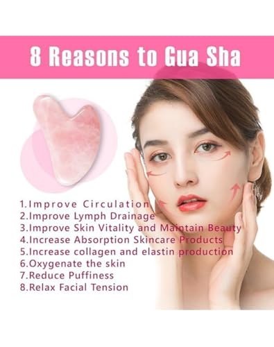 Image of Pink Gua Sha Stone - Rose Quartz Facial Massage Tool for Glowing Skin, Jade Roller Alternative, Beauty Skin Care Tool for Lymphatic Drainage & Anti-Aging