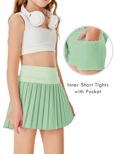 Image of Haloumoning Girls Pleated Skirts with Shorts Athletic Tennis Skorts Sport Performance Skirt with Pockets 4-14 Years