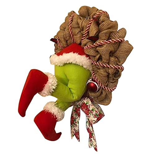 NC Coroas de Natal do ladrão requintadas o Grinch roubou Coroa de serapilheira Bowknot Garland Coroa