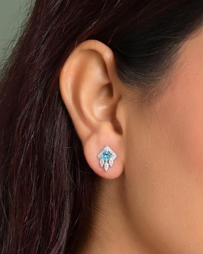 Image of CLARA 925 Sterling Silver Stud Earrings | Platinum Plated | Daily Wear |Gift for Women and Girls