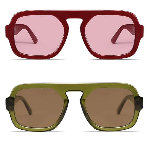 Image of VANLINKER Retro Square Aviator Sunglasses for Women Men 70s Vintage Style Trendy Flat Top Rectangle Sun Glasses VL9826
