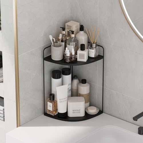 Image of Forest Angle Bathroom Counter Organizer,Countertop Organizer,Vanity Organizers,Bathroom Storage,Bathroom Sink Caddy,Counter Shelf,Corner Counter,Corner Shelves(Black)