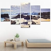 SIGNWIN 5 Panel Canvas Wall Art Modern Art Beach Dramatic Island Landscape Multicolor Photography for Home Decorations Ready to Hang - 60