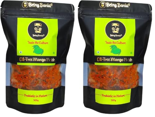 Image of Being Bania Homemade Oil Free Mango Pickle, 500g | Aam ka Achar | Authentic and Traditional | Handmade with no preservatives | Natural Aam Achar (Pack of 2)