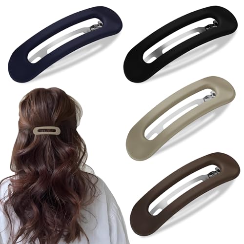 Lot de 4 barrettes plates antidérapantes pour cheveux épais et fins | Pinces à cheveux françaises légères en plastique | Confortables pour la conduite, le yoga et...