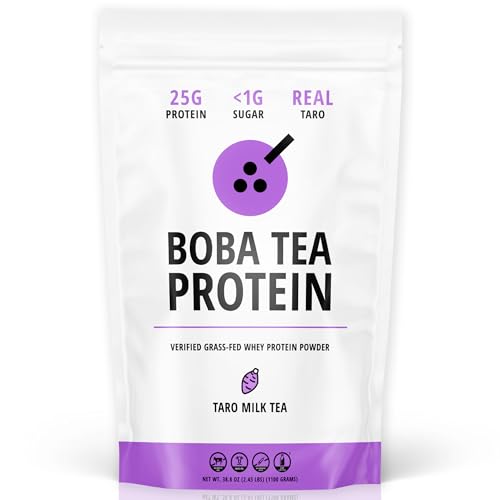 Boba Tea Protein Taro Milk | 25g Grass-Fed Whey Protein Isolate Powder | Gluten-Free & Soy-Free Bubble Tea Drink | Real Ingredients & Lactose-Free Protein Drink | 25 Servings