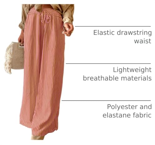 Image of Acelitt Women Drawstring Elastic Waist Wide Leg Pants with Pockets, S-XXL | Elastic waist,loose fit,side pockets,casual,2026 summer trendy,beach vacation outfits