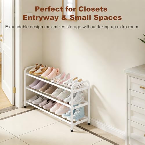 Image of KANAV 3-Tier Expandable Shoe Rack, Heavy Duty Adjustable Metal Shoe Organizer for Closet & Entryway, Freestanding, Tool-Free Assembly, White