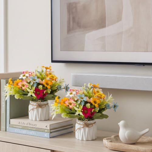 Image of Dekorly Artificial Lavender Plant in White Pot, 18cm - Realistic Faux Flower Arrangement for Home & Office Decor (Set of 1) (2, Gerbera Daisy Flower)