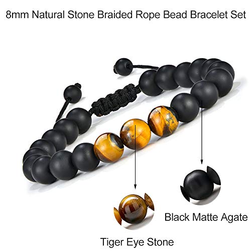 M Mooham Mens Bracelet Matte Agate - Natural Tiger Eye Black Matte Agate Stone Mens Anxiety Bracelets, Adjustable Tiger Eye Bracelet Thank You Gifts For Him Gifts For Men #TOP5
