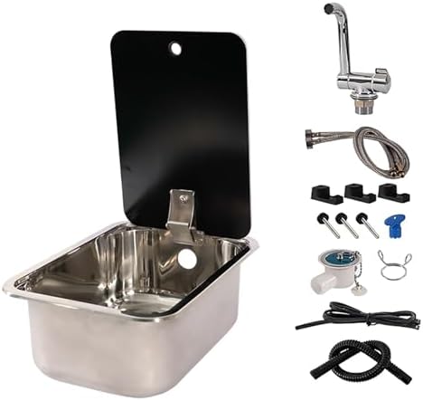 Stainless Steel Rv Kitchen Sink with Folding Faucet and Lid, Compact Durable for Campervan Mobile Living-B