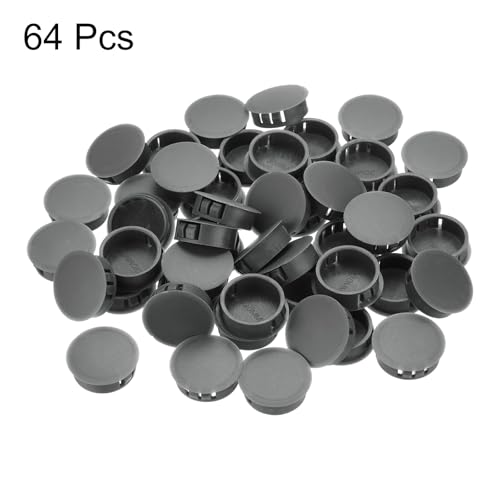 Image of MECCANIXITY 64PCS 30mm(1 3 /16 inch) Dark Grey Plastic Hole Plugs, Flush Type Panel Hole Plugs Insert End Caps for Locking Hole Tubes Furniture Cabinet