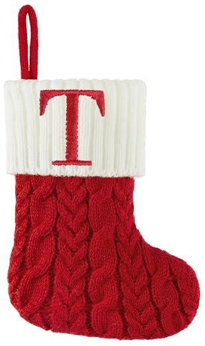 Edoneery Mini Christmas Stocking with Initial, 7 Inch Red Cable Knit Decor