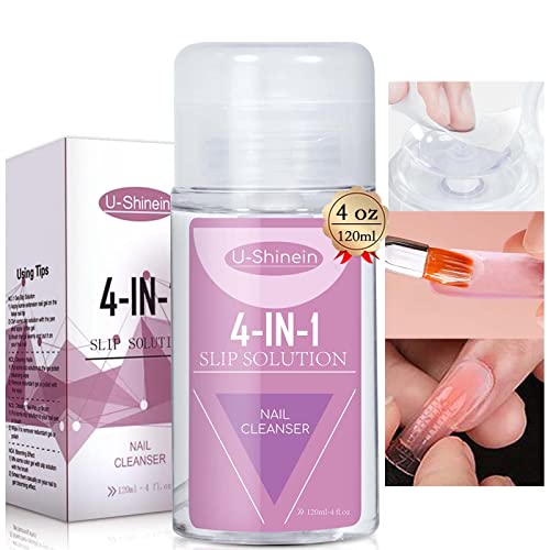 U-Shinein 4oz Slip Solution for Poly Nail Gel, Nail Extension Gel Slip Solution Builder Gel Liquid Anti-stick Poly Gel Slip Solutions Nail Polish Gel Cleanser Soak Off DIY Nail Art Manicure