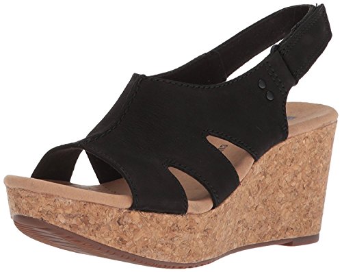 Clarks womens Annadel Bari wedges sandals, Black Nubuck, 9 Wide US
