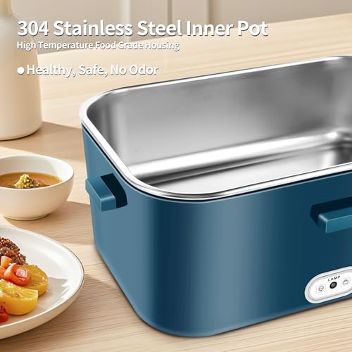 VIYSPNV 100W Elektrische Lunchbox 3-in-1 12V/24V/220V Brotdose Elektrisch für Auto, LKW, Büro 1,8L Beheizte Lunchbox Tragbare Herausnehmbar Heat Box mit Edelstahl-Einsatz & Tasche