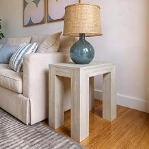 Plank+Beam Modern Rectangular Side Table, Slim Side Table for Living Room, Narrow Nightstand for Small Spaces, Wood End Table for Bedroom, White Sand Wirebrush