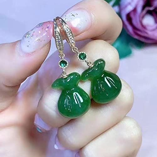 Yellcn Natürliche Hetian Jade Jade Geldbörse Ohrringe Rose Gold Spinat Grün Eiernudel Ohrringe Ohrhaken Glück Tasche (Main Stone Color : Green, Metal Color : Brown) Cover