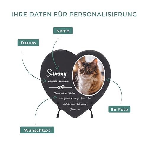LAUBLUST Personalisierte Herzform Grabplatte mit Name & Foto als Grabschmuck für Hund, Katze & andere Haustiere - Pfoten, 3 Größen | Schieferplatte mit Gravur als Tiergrabstein Deko & Tiere Grabtafel