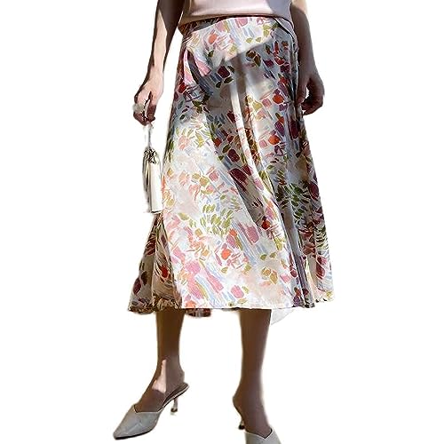 Jupe trapèze en satin pour femmes à motif tie-dye chic