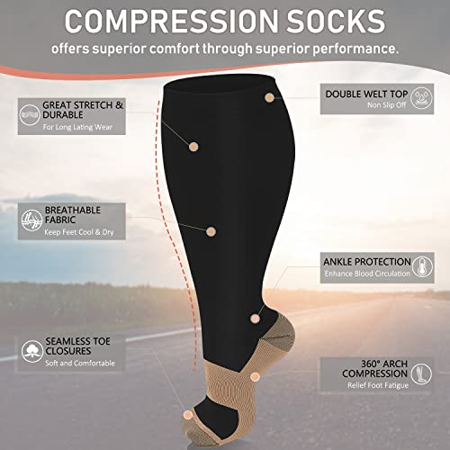 Image of Diu Life 3 Pairs Plus Size Compression Socks for Women and Men Wide Calf Extra Knee High Support for Circulation