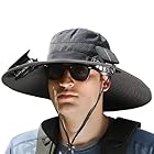 Solar Fan Hat,Wide Brim Solar Fan Outdoor Fishing Hat,with 2 Solar Fans Fishing Hats,3 Speed Adjustable Fans Hats (US, Alpha, One Size, Grey)