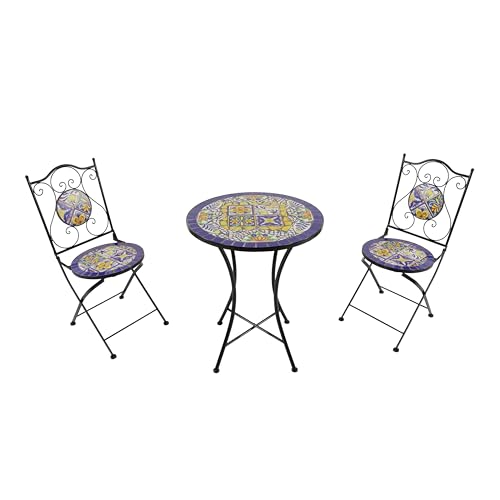 AXI Amélie Table et Chaise Bistrot, 2 Chaises 1 Table, Ensemble Bistro Extérieur Mosaique Bleu/Jaune, Mediterranéen | Salon de Jardin Bistrot, Table Bistrot...