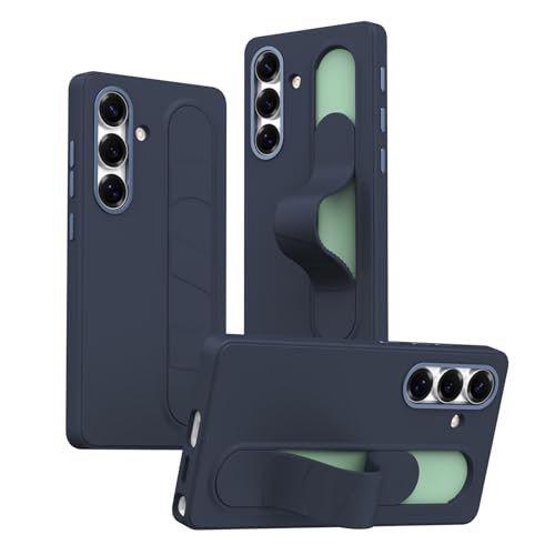 Coque Samsung S25 Plus silicone antichoc bleu avec béquille dissimulée de protection