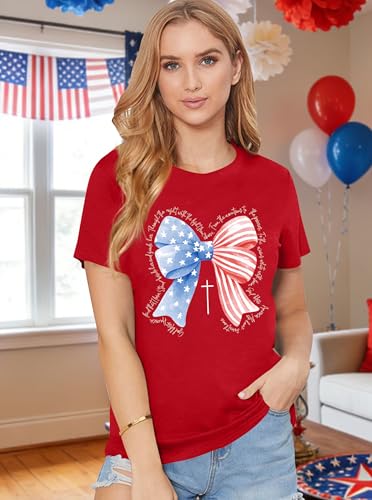 Image of Ithalt Christian Tshirt Womens 4th of July Shirt American Flag T Shirt USA Patriotic Tees Faith Short Sleeve Tops