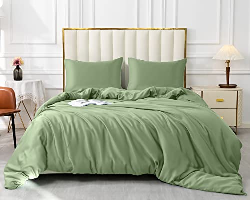 GOKOTTA King Duvet Cover, 100% Rayon Made from Bamboo, Cooling Duvet Cover Set 3 Pcs with Button Closure, 1 Duvet Cover 106" x 92" Without Corner Tie and 2 Envelope Pillow Shams (Sage Green, King)