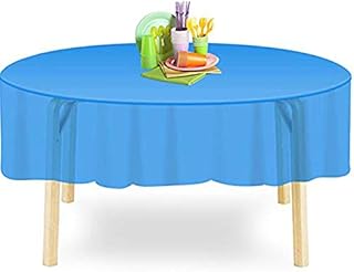 YANGTE 6 Pack Round Disposable Tablecloths Plastic Table Covers 84in X 84in for Tables Indoor or Outdoor Parties Birthdays Weddings Christmas BBQ (Dark Blue)