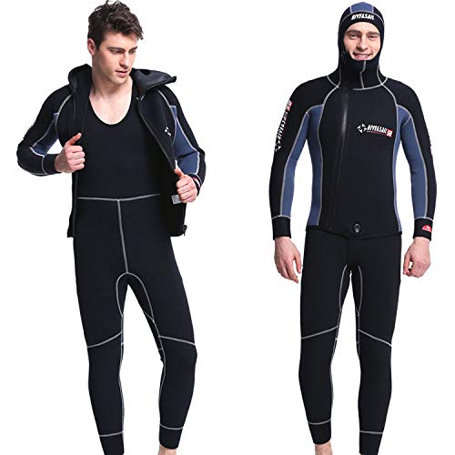 Muta da uomo calda ultra elasticizzata in neoprene, 5 mm, invernale, calda cerniera frontale a tutto corpo, 2 pezzi con cappuccio a prova di freddo, per snorkeling, surf, XXL