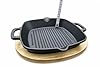 KitchenLife Co 8.5" Personal Sized Pre-Seasoned Cast Iron Grill Pan with Heat-Resistant Oak Wood Base, Square Stovetop Pan with Dual Handles & Pour Spouts, Oven & BBQ Ready, Lasts Decades #5