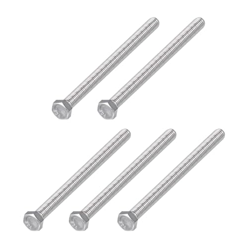 METALLIXITY Hex Head Bolts (3/8-16 x 5) 5Pcs, 304 Stainless Steel 18-8, Fully Threaded, External Hex Drive, Plain Finish, Hex Head Screw Bolt, Silver