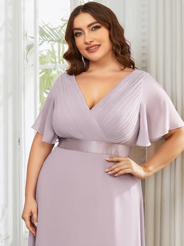 Image of Ever-Pretty Women's Chiffon Formal Evening Dresses for Curvy Women V-Neck Plus Size Floor Length Bridesmaid Dress