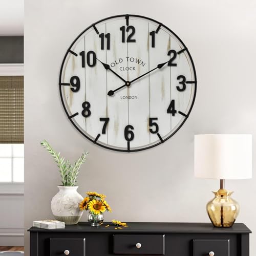 24-inch Washed White Wood Farmhouse Clock