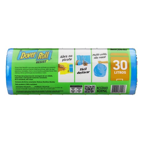 Dover-Roll Saco Para Lixo Resist 30 Litros Azul Rolo Com 20 Sacos