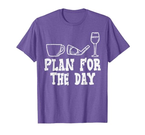 Plan for The Day Coffee Golf Wine Golfing Drinking Golfer T-Shirt, Men, Purple Heather, X-Large