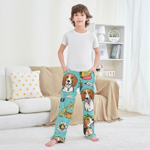ZZXXB Tropical Beagle Flower Boys Long Pants Soft Trousers Elastic Waist Kids Lounge Bottoms with Pockets S-XL 6