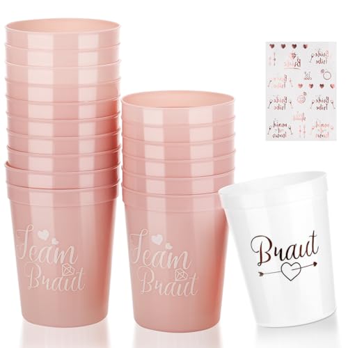 MICHIHOMIE 14 Stück JGA Becher Braut und Team Braut Tassen mit Tattoos Set Jga Accessoires Frauen für Junggesellenabschied Frauen Bride to be Deko für Verlobungsfeier Junggesellenabschied Party